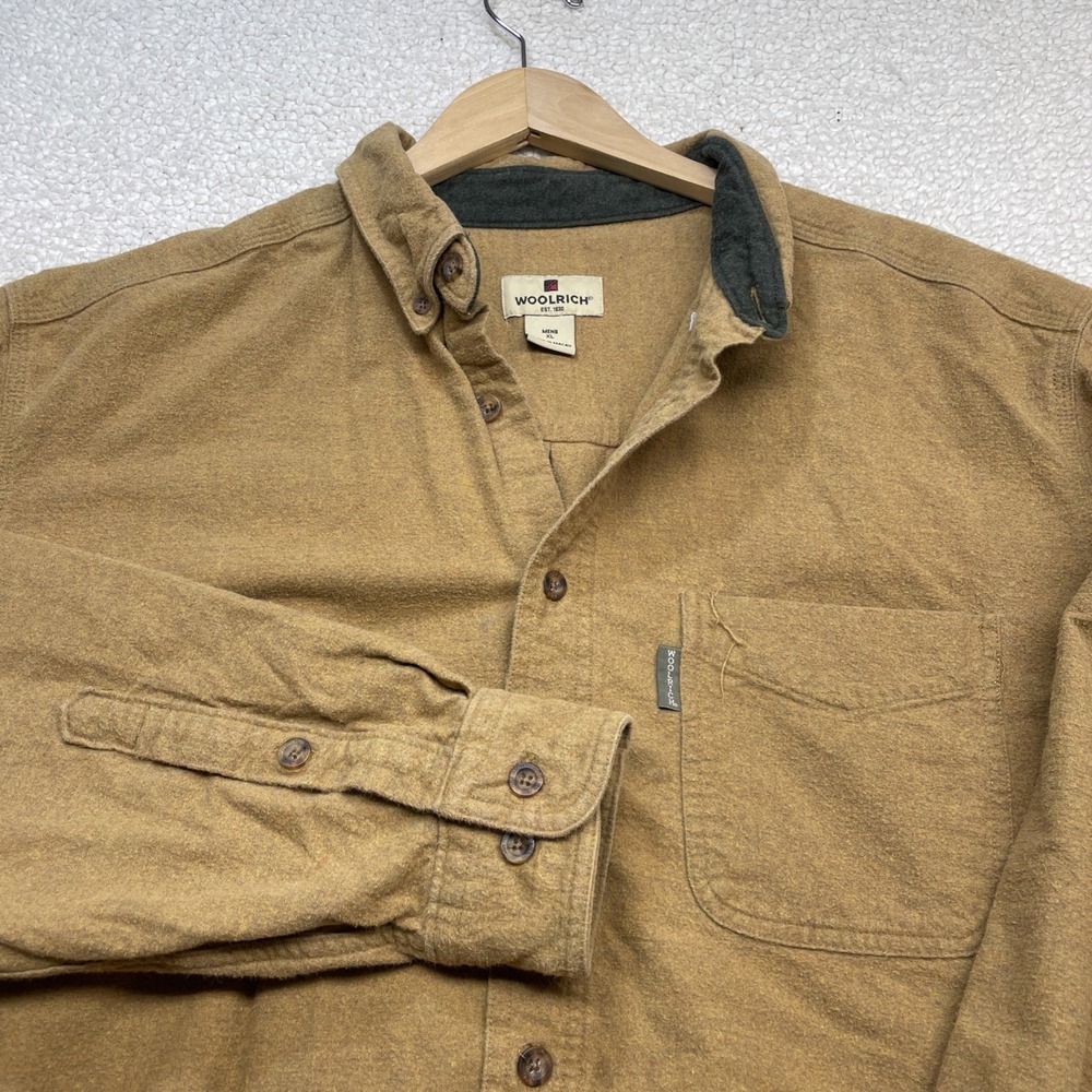 Woolrich Button Down Mens XL Brown Flannel Shirt Long Sleeve Outdoor 0802